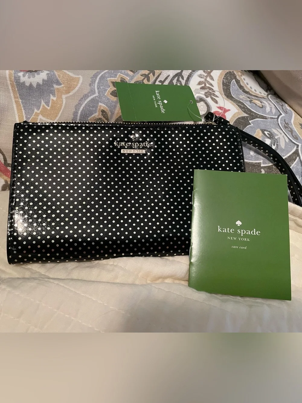 Kate Spade Leyna Lilac Street Black Polka Dot Wristlet NWT